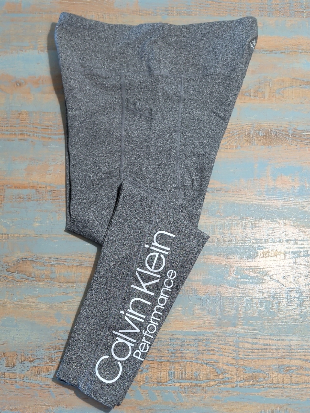 Calvin Klein Performance Leggings Heather Gray White Logo Women’s Size L